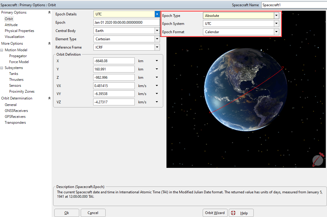 Spacecraft Object Epoch Details Editor Spacecraft Object Epoch Details Editor